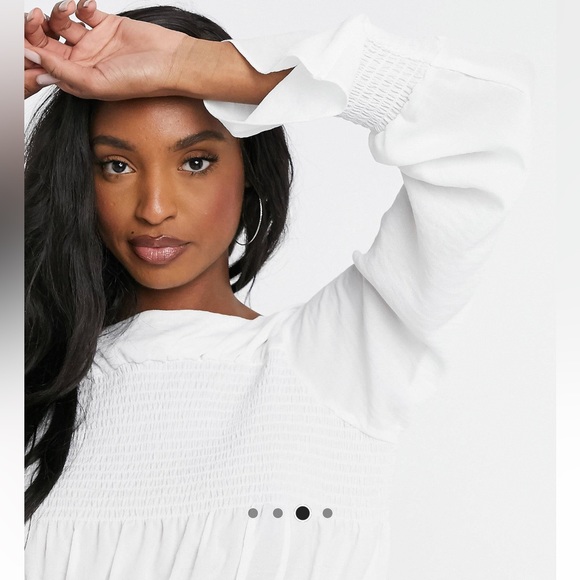 White chiffon scrunchy peasant blouse comfy office - Picture 6 of 6